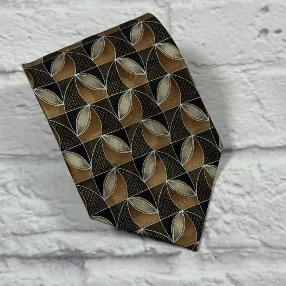 Zanzara‎ Mens Hand Made 100% Silk Tie Brown & Black Geometric